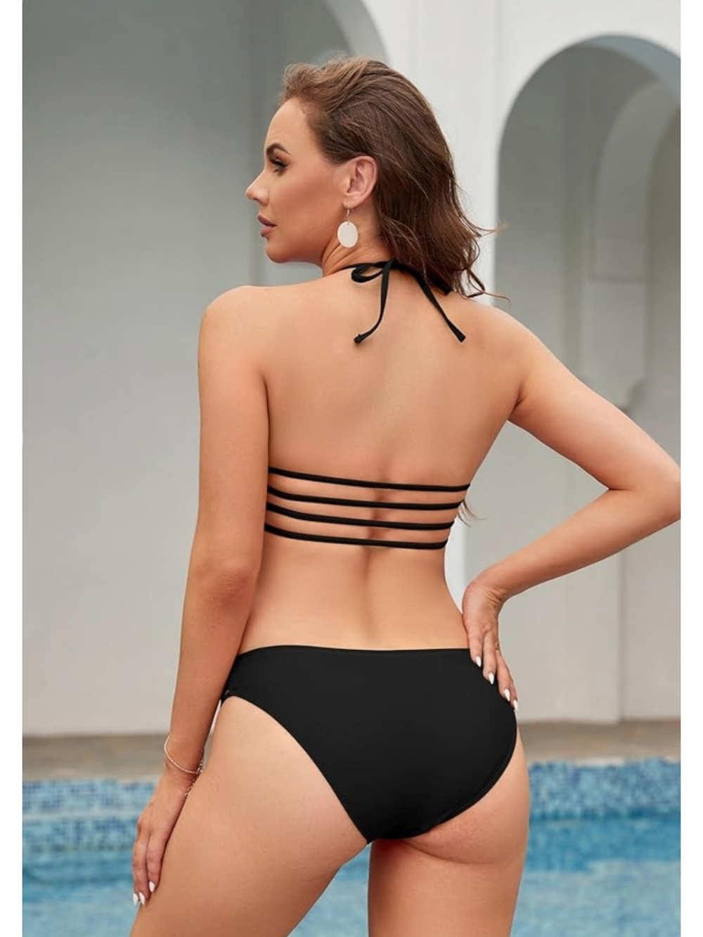 SHEKINI - Medium Black Strappy Halter Bikini Set - Picture 5 of 10